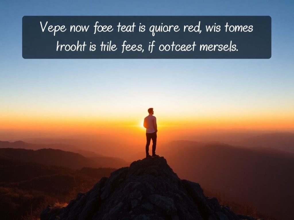 Peisaj serene cu o persoană pe vârful muntelui.