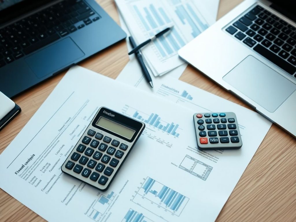 Birou profesional cu documente financiare și calculator.