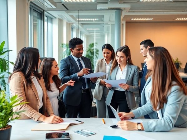 Grup divers de oameni discutând despre managementul financiar.