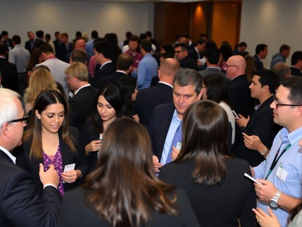 Eveniment de networking cu oameni în discuție.